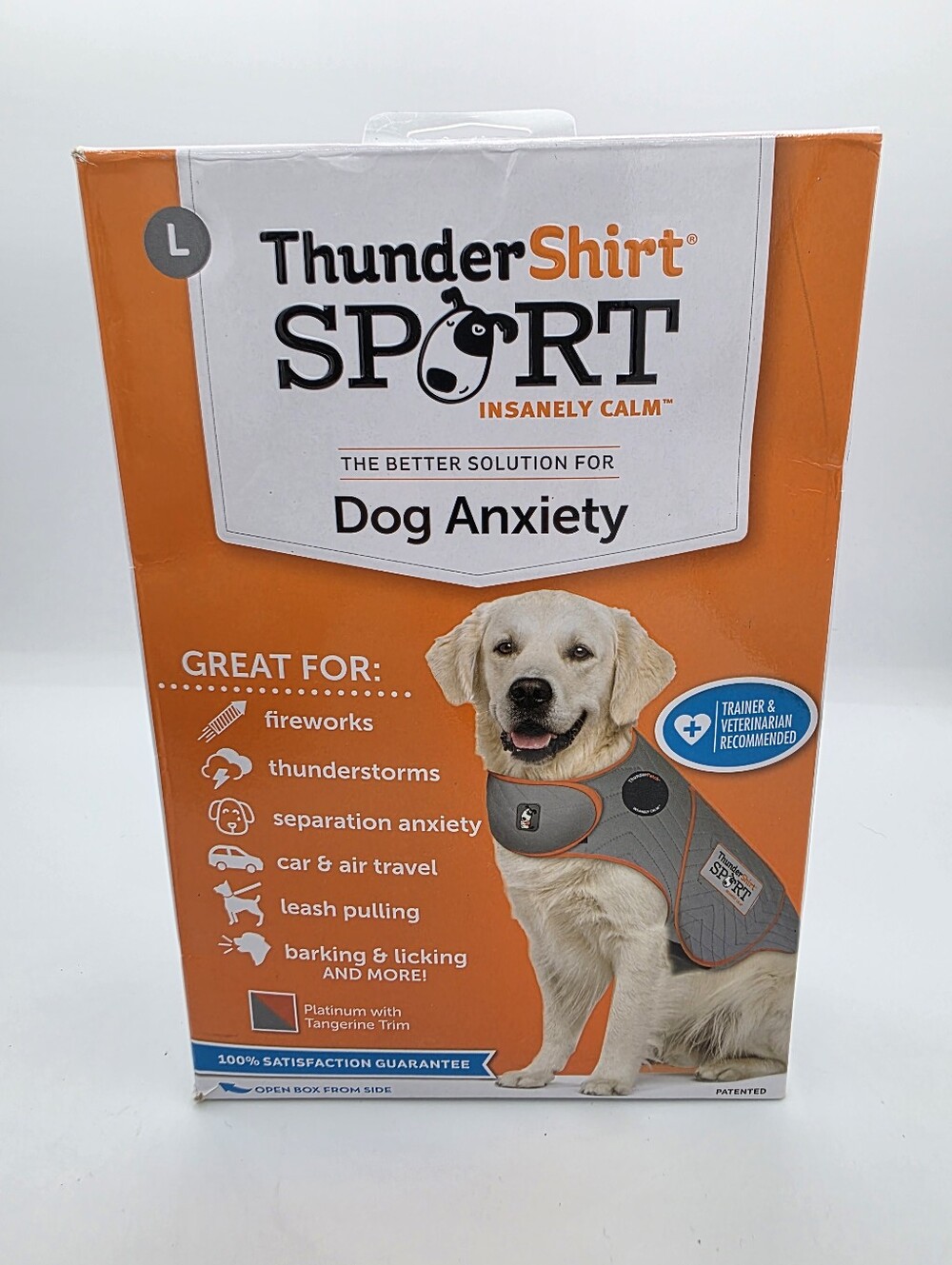ThunderShirt Sport Dog Anxiety Wrap Size L 41-64 lbs Gray Orange Calming Vest
